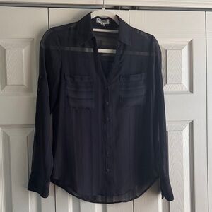 Express Black Sheer Button-Down Shirt